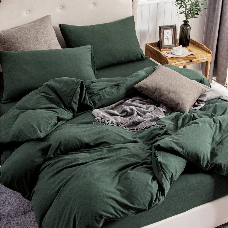PURE ERA Jersey Knit Forest Green Duvet Cover Set 100% T-Shirt Cotton Super Soft Comfy 3pc Bedding Set with Zipper Closure (Solid Forest Green, King, 104'' x 90'') - Image 2